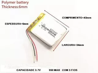 Bateria Gps Multilaser Tracker Tv 5 Pol 3 Fios 950 Mah Cart