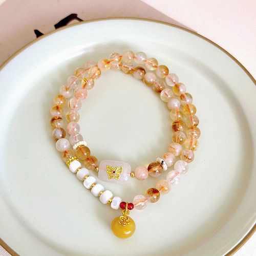 Pulsera De Citrino Natural Para Mujer, Estilo Nacional, Ruyi