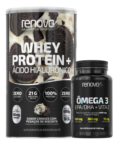 Wheyprotein Com Ácido Hialurônico + Ômega 3 Vita E Sabor Cookies + Ômega 3 Vita E