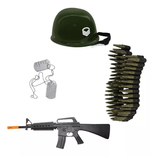 Combo Disfraz Soldado Militar Rambo Casco Cinturon Chapa