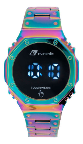 Reloj Pulsera Digital Redondo Acero Inoxidable Alarma Y Luz