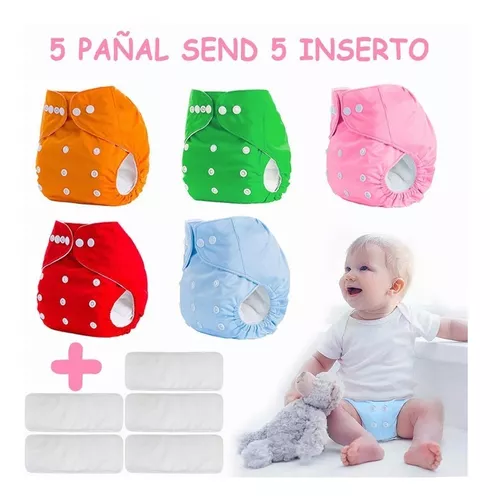 Pañales de tela para bebé, talla única, ajustables, lavables,  reutilizables, pañales de bolsillo para bebés niñas y niños, 5 paquetes + 5  insertos de