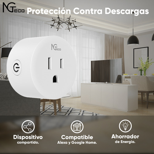 Ngteco Paquete De 2 Contactos Inteligentes Wifi Modelo Ng-p300paq2 / Control Remoto Vía App / Compatible Con Amazon Alexa Y Asistente De Google
