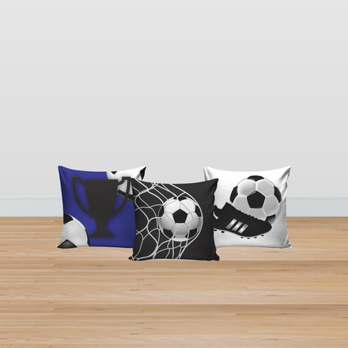 3 Capas De Almofada Divertida Decoração Futebol Azul
