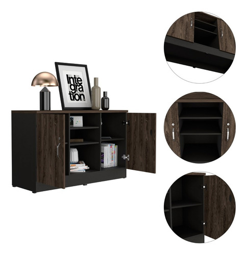 Biblioteca Gabinete Home Office 2 Puertas Color negro-coñac