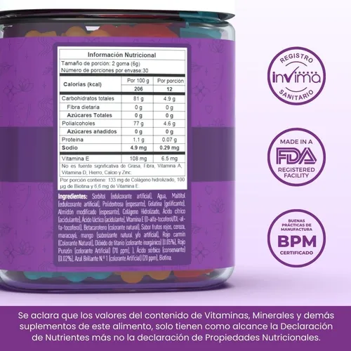 Gomas Colágeno, Biotina Y Vitamina E Pack2