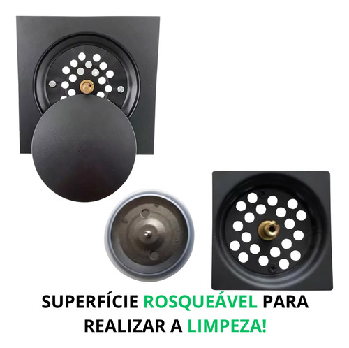 Ralo Banheiro 15x15 Click Veda Cheiro Inteligente Inox Preto