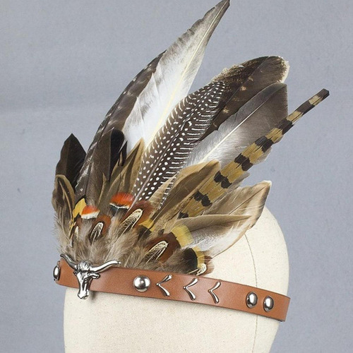 Diadema De Plumas Indias, Tocado Para 55 A 60cm