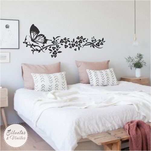 Mariposa Y Flores - Respaldos Sommier - Vinilo Decorativo