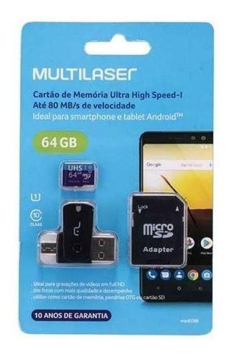 Cartão Micro Sd 64gb Multilaser C10