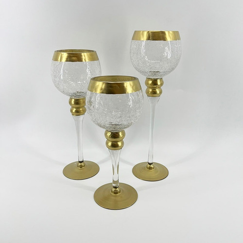 Set X3 Copas Candelabro Vidrio Borde Dorado Mate Color Rose Gold