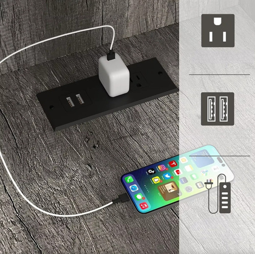 Mesita De Noche Multinivel Con Usb Heaimo Acabado Brillante Color madera de tigre