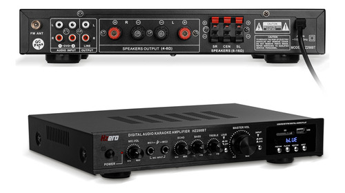 Amplificador De Audio Bluetooth Hzero Hz298bt 5.1 Estereo Color Negro Potencia De Salida Rms 2000 W Voltage 127v, Con Control Remoto, Compatible Con Usb/sd