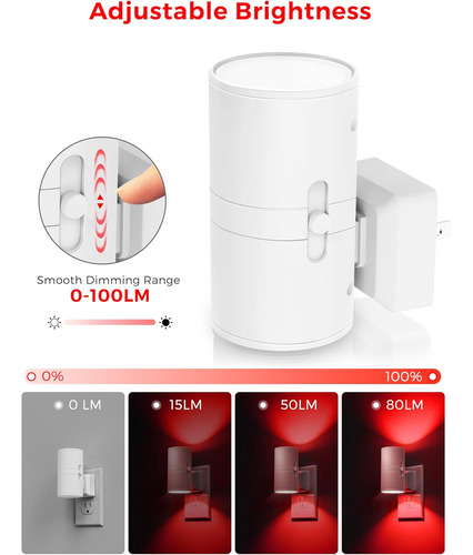 Luz Nocturna Roja Con Sensor De Luz Y Led Regulable