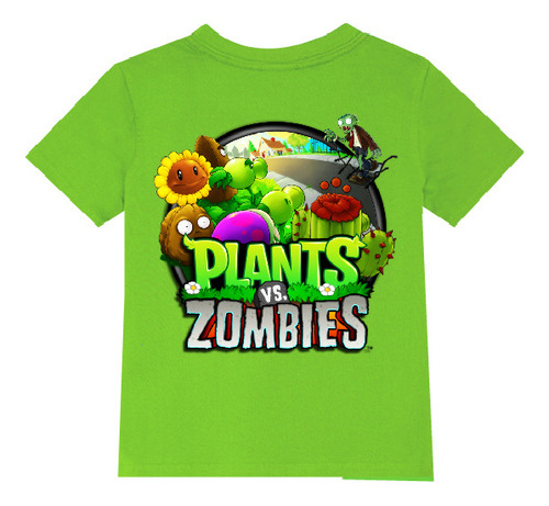 Polera Color Algodón 100% Niños Plantas Zombies 