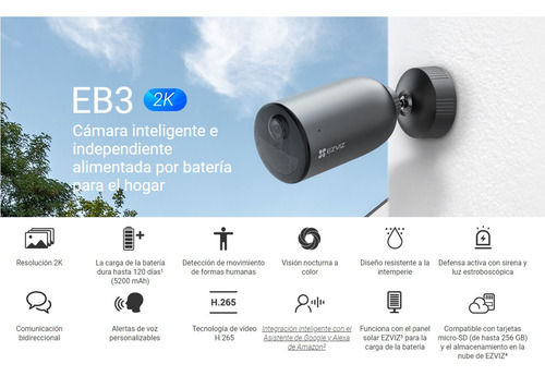 Ezviz Eb3 2k Camara Con Bateria Recargable Con Panel Solar