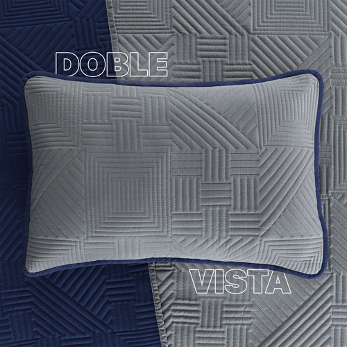 Edredón Ligero Doble Vista Real Textil + 2 Fundas De Almohada, Juego De Colcha Queen Size, Color Azul Marino - Gris Oscuro Azul Marino - Gris Oscuro Liso