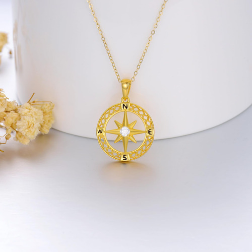 Dpuy Collar Con Brújula De Oro Macizo De 14 Quilates Para De