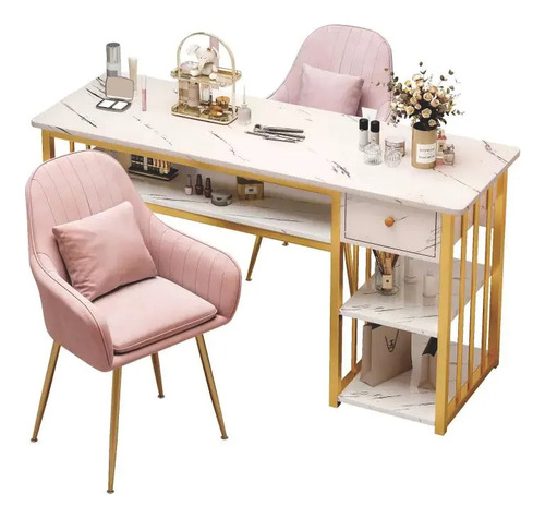100cm Mesa Para Manicura Texturizada Marmol Con Un Cajón Y Tres Compartimentos Estilo Simple