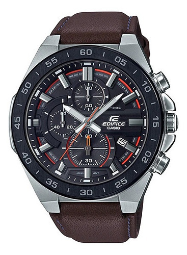 Reloj de pulsera Casio Edifice Efr-564bl-5avudf, para hombre, con correa de cuero geniuno color marrón, bisel color negro