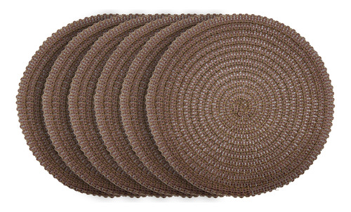 Set 6 Individuales Circulares Estilo Zigzag Diseño Café