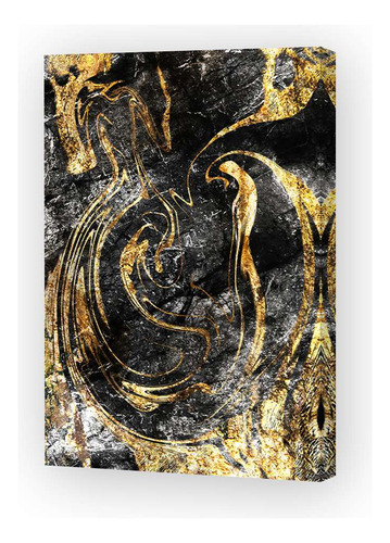 Cuadro Canvas Abstracto Color Oro Con Negro Arte Deco