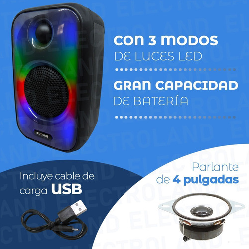 Imagen 6 de 10 de Parlante Bluetooth Portátil Inalámbrico Luces Led Recargable