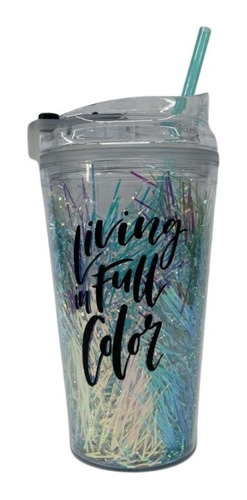 Vaso Acrílico 500ml Tapa Sorbete Glitter Fashion Moda Diseño