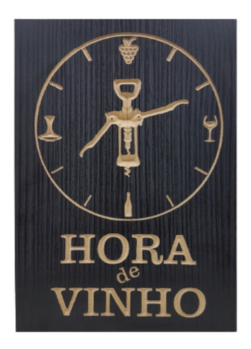 Quadro Entalhado Em Madeira - Hora De Vinho - Bar - Adega