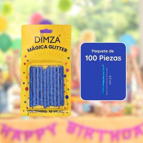 100 Velas Mágicas Azul Glitter Para Pastel Fiesta Dimza