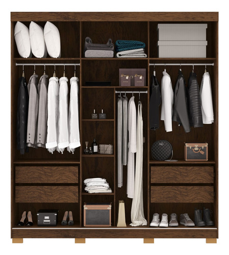 Guarda Roupa Casal 200cm Com Espelho Porto Flex Imbuia/fendi