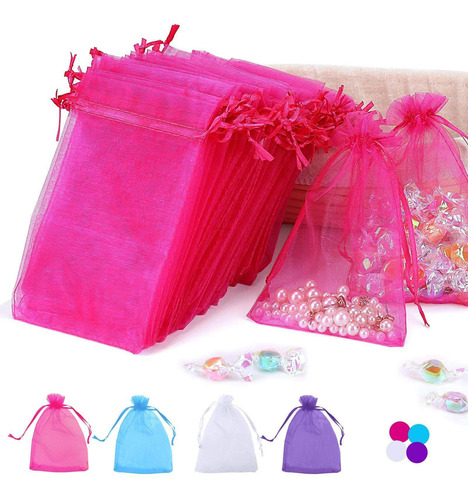 100 Bolsas De Regalo De Organza De 4 X 6 Pulgadas Con C...