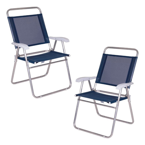 2 Cadeiras De Praia Dobrável Alta Alumínio Master Plus Azul