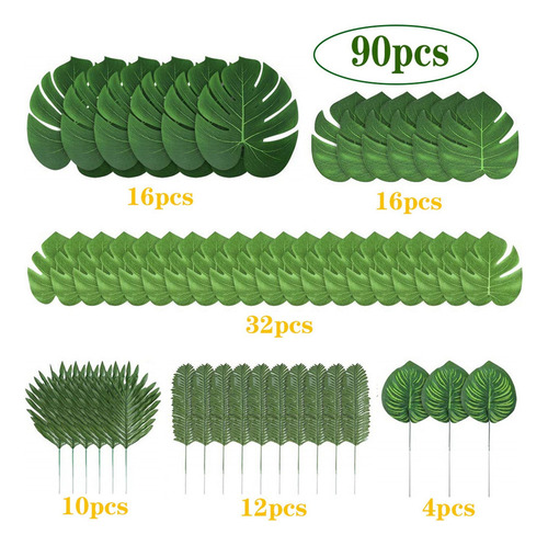 90 Hojas De Tropicales Con 6 Tipos De Hojas Artificiales