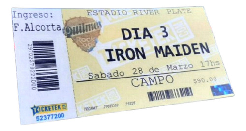 Iron Maiden - Tickets Souvenir Maiden Recitales En Argentina