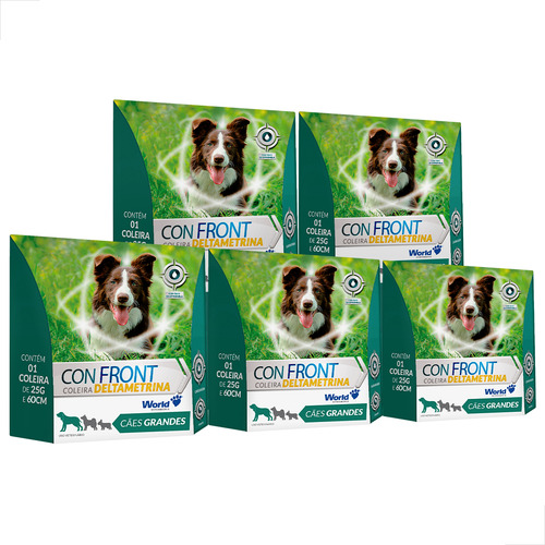Kit 5 Un Coleira Antipulgas Cães Grande Confront 25 Grs