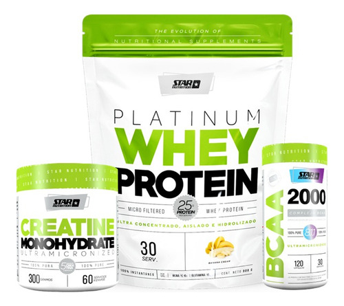 Combo Crecimiento Muscular (whey Protein+creatina+bcaa 2000) Sabor Banana