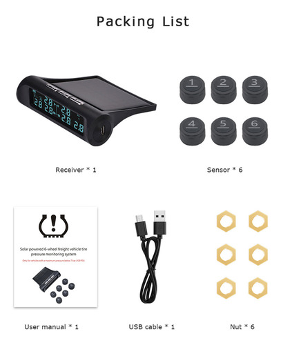 Sistema Monitoreo Presión Neumáticos, Solar 6 Ruedas Vehícul