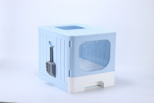 Caja De Arena Plegable Para Gatos, Inodoro Antisalpicaduras Color Celeste