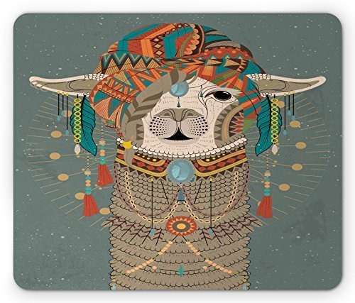 Pad Mouse - Llama Mouse Pad, Colorful Headwear Wearing Llama