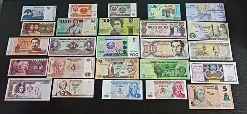 25 Billetes Mundiales 100% Originales Varios Paises, Nuevos 