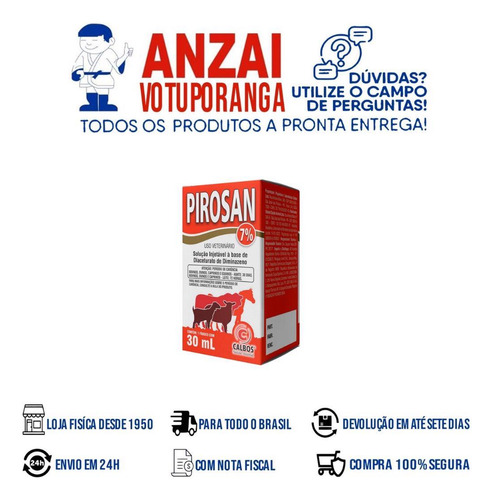 Pirosan 7% Solução Vermífugo Antiparasitário 30ml Calbos
