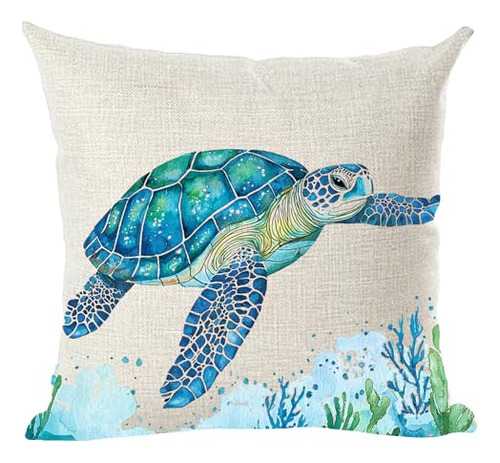 Funda De Almohada Decorativa Azul Verde Marino Algodón