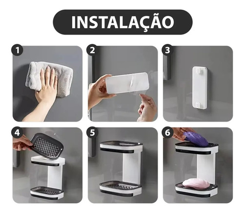 Saboneteira Adesiva Dupla De Parede Com Instalação Sem Furos Bicolor