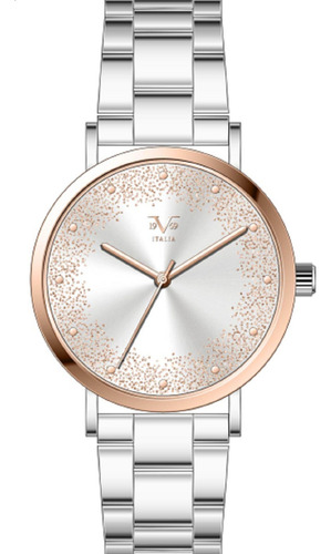 Reloj De Mujer V1969 Italia 1122-14 Bicolor Pulso Plateado Bisel Oro Rosa Fondo Oro Rosa