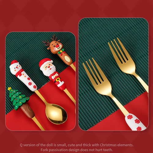 3 Juego De 2 Tenedores Y Cucharas Navideñas, Papá Noel