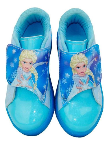 Tenis P/niña Casual Disney Frozen Elsa Azul Con Luz Led