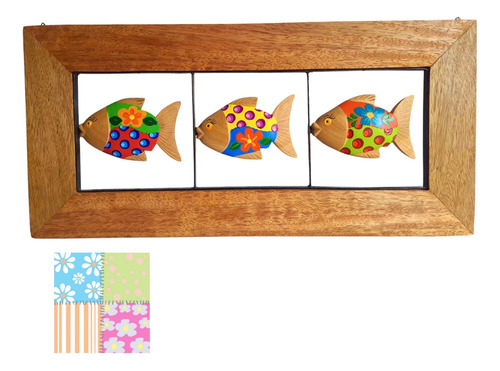 Quadro Decorativo Peixes Coloridos Madeira Horizontal