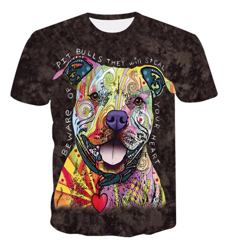 2024 Playera De Manga Corta Con Estampado 3d De Pitbull Dog