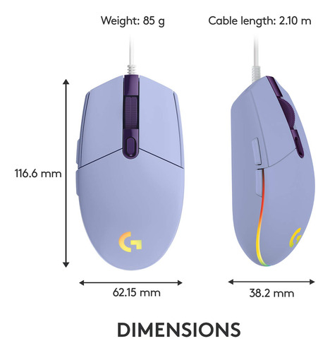 Ratón Para Juegos Logitech G203 8,000 Dpi Rgb Lila